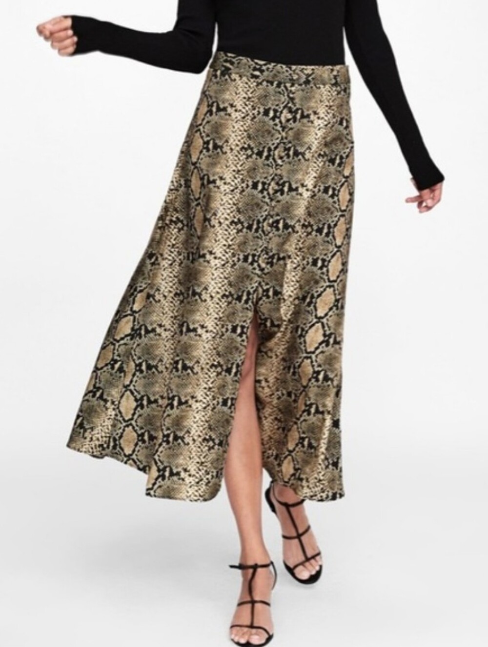 Chelsea & Theodore Snakeskin Victorian Vibes Front Slit Maxi Skirt Highrise